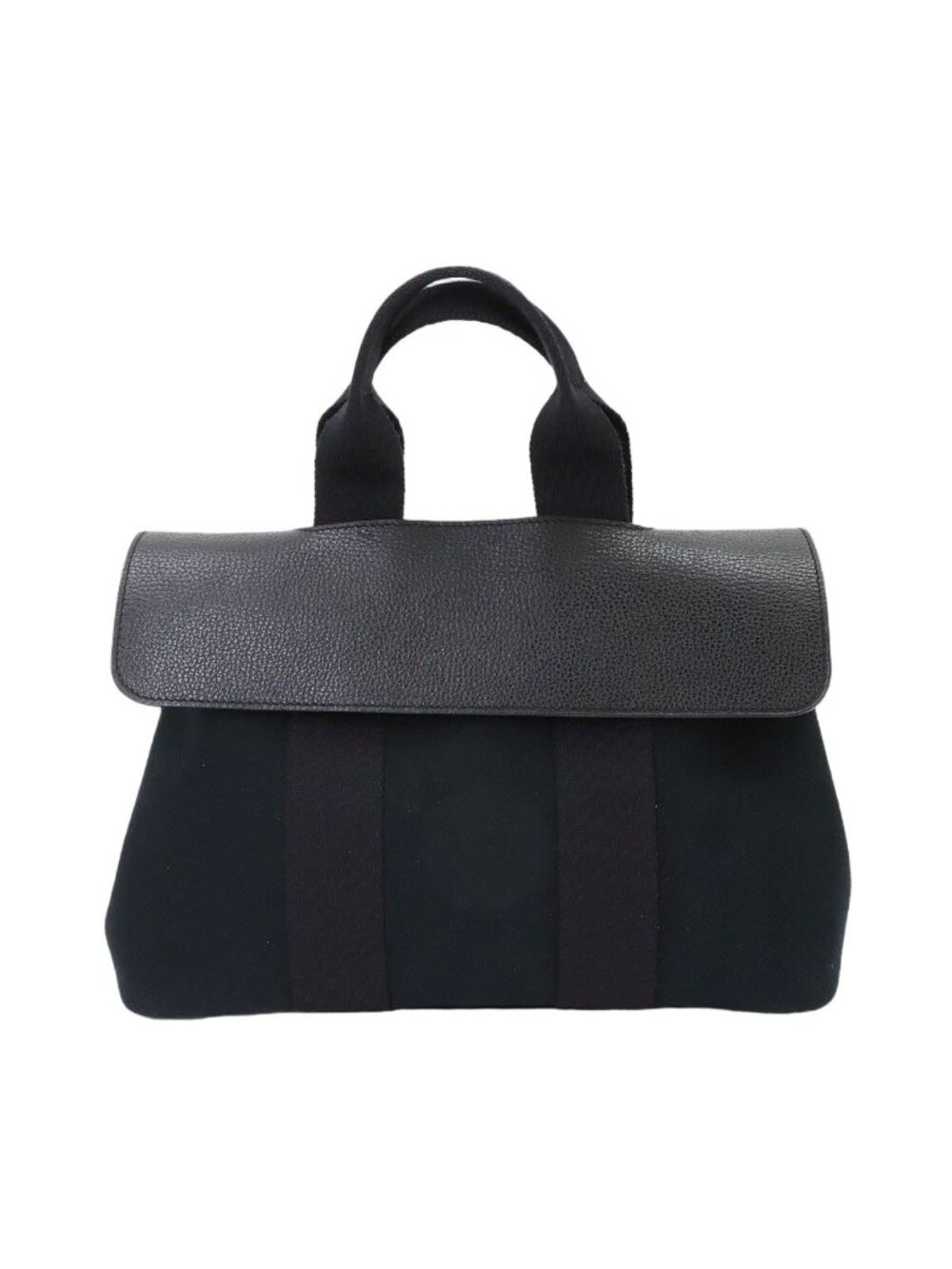 Hermes Valparaiso PM Hand Bag Toile Chevron Leather Black Silver